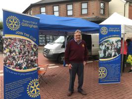 Brian Masters at the Rotary stand at the Sunday market, meeting people and talking about Rotary 